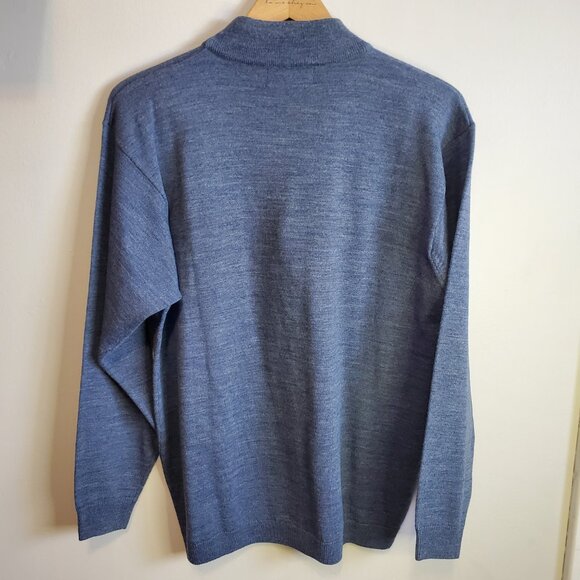 BELLISSIMO Vintage Merino Wool Blend Mock Neck Sweater Shirt Blue Men's Small - Picture 8 of 12